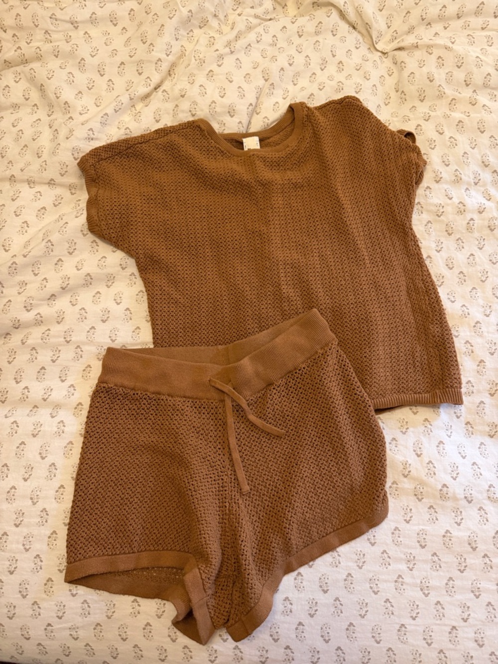 Pact Knit Short Sleeve Top and Matching Shorts in Camel
